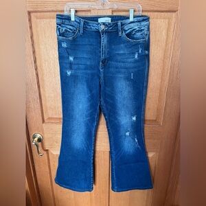 Vervet wide flare leg, high rise Dark Blue Distressed Flare Jeans